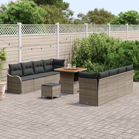 Conjunto de Sofá de Jardim com Almofadas Cinzas Rattan Poliéster Acáci