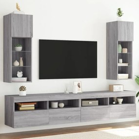 Móveis de TV com luzes LED 2 pcs 30,5x30x90 cm cinzento sonoma