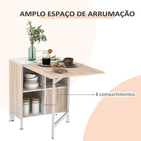 Mesa Dobrável (CADEIRAS NÃO INCLUIDAS) de Arrumação 4 Prateleiras para Sala de Jantar Sala de Estar Mesa Auxiliar de Madeira 169x62x75 cm Carvalho e B