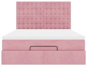 Estrutura de cama otomana com colchões 140x200 cm veludo rosa