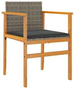 Cadeiras de jardim c/ almofadões 2 pcs vime PE/madeira cinza
