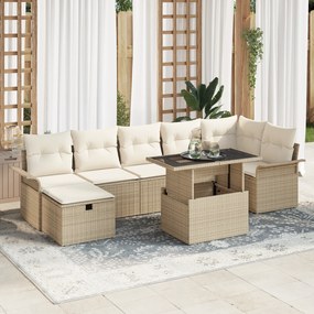 Conjunto de Sofá de Jardim de 8 Peças com Almofadas Bege Polyrattan