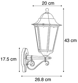 Candeeiro de parede clássico para exterior preto IP44 - Havana Up Clássico / Antigo