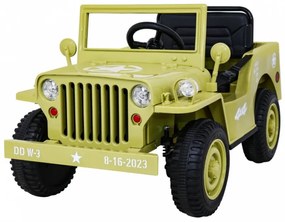 Jipe Militar elétrico para Crianças Retro Military, 12V 4x4, Rodas Espuma EVA, assento couro ecológico Bege