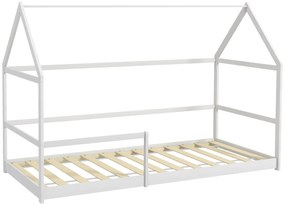 AIYAPLAY Cama Infantil 90x190 cm em Forma de Casa com Barreira Protetora Cama Casinha de Madeira Carga 60 kg Branco