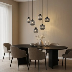 Candeeiro suspenso de design preto com vidro fumado 6 luzes - Ana