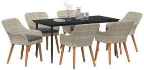 Conjunto de sala de jantar 7 pcs Cinza claro e preto Largo