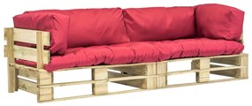 Sofás de paletes 2 pcs almofadões vermelhos madeira pinho