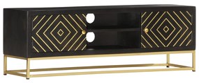 Móvel de TV 120x30x40 cm mangueira maciça preto e dourado