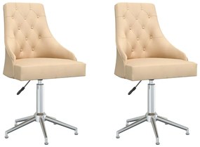 vidaXL Cadeiras de jantar giratórias 2 pcs tecido cor creme
