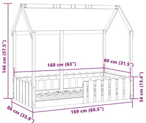 Cama infantil formato casa 80x160 cm pinho maciço branco