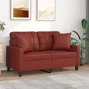 vidaXL Sofá 2 lug. c/ almofadas/almofadões couro artif. vermelho tinto