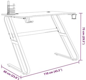 Secretária de gaming c/ pernas em forma de ZZ 110x60x75cm preto