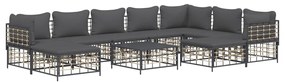 10pcs conjunto lounge de jardim c/ almofadões vime PE antracite