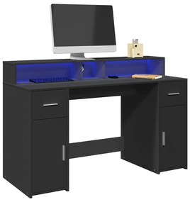 Secretária c/ luzes LED 140x55x91 cm derivados de madeira preto