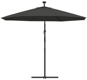 Guarda-sol cantilever c/ luzes LED e poste aço 300 cm antracite