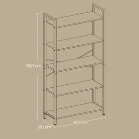 Estante para livros, com 5 níveis 30 x 80 x 153 cm castanho-preto