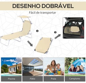 Espreguiçadeira de Jardim Dobrável com Toldo Removível e Ajustável em