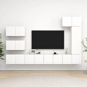 8 pcs conjunto de móveis de TV derivados de madeira branco