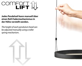 Candeeiro Pendente Preto c/ LED Dimerizável 2 Luzes c/ Comando Easy Lift - Esko