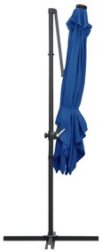 Guarda-sol cantilever luzes LED/poste aço 250x250 cm azul ciano