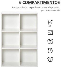 Estante para Livros Estante de Madeira de 3 Níveis com 6 Compartimentos de Armazenamento para Sala de Estar Dormitório Escritório 65,5x30x97,5cm Branc