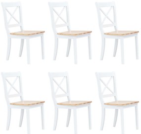 Cadeiras de jantar 6pcs seringueira maciça branco/madeira clara