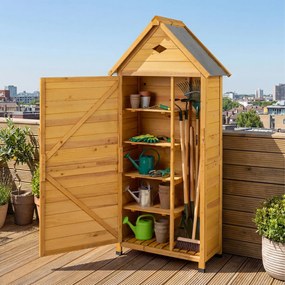Abrigo de jardim em madeira com porta 81 x 46 x 174 cm, fechadura, piso, 4 estantes removíveis, ventilação, telhado inclinado, arrumação de ferramenta