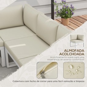 Conjunto de Móveis de Jardim Inclui 2 Sofás Duplos 1 Sofá de Canto e Mesa de Centro com Almofadas para Pátio Creme