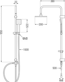 Mexen Slim Tord conjunto de chuveiro de superfície com chuveiro de chuva e bateria de chuveiro termostática, cromado