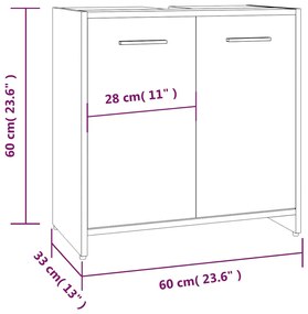 Armário casa de banho 60x33x60 cm madeira sonoma cinza