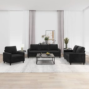 vidaXL 3 pcs conjunto de sofás com almofadões veludo preto