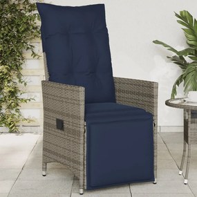 vidaXL Cadeira de jardim reclinável com almofadas em vime sintético cinza