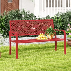 Banco de jardim 127 cm  de metal para 2 pessoas com costas ocas  Assento com ripas Braços para varanda Vermelho