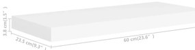 Prateleiras de parede suspensas 2 pcs 60x23,5x3,8cm MDF branco
