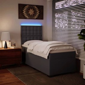 Cama com molas/colchão 80x200 cm couro artificial cinza