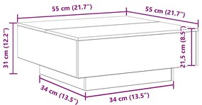 Mesa de Centro vidaXL com Luzes de LED Carvalho Artesanal 80x80x31 cm