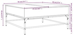 Mesa centro 95x95x45 cm deriv. madeira/metal carvalho castanho