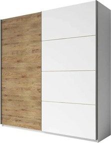 Roupeiro Levruvu 100, Carvalho, Branco, 210x200x61cm, 146 kg, Portas para roupeiro: Deslizante, Número de prateleiras: 5, Número de prateleiras: 5
