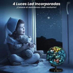 Globo terrestre 3 em 1 iluminado de 23 cm com 88 constelações, suporte metálico e mapa inglês para casa, escola e escritório Azul