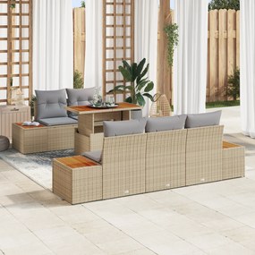 Conjunto de Sofá de Jardim vidaXL 6 Peças com Almofadas Bege Rattan Si