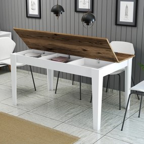 Mesa de Jantar "Milano" com Arrumação – 145x88x75 cm – Branco e Noguei