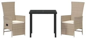 Conjunto de Cadeiras de Jardim Reclináveis 3 pcs Bege Creme