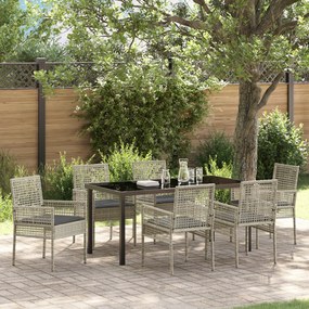 vidaXL Conjunto de Jantar de Jardim de 7 Peças com Almofadas Cinza Claro de Vime PE