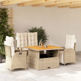 vidaXL 4 pcs conjunto de jantar p/ jardim c/ almofadões vime PE bege