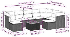 10 pcs conjunto sofás de jardim c/ almofadões vime PE cinzento