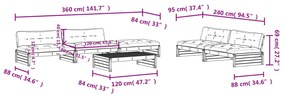 6 pcs conjunto lounge jardim c/ almofadões madeira maciça cinza