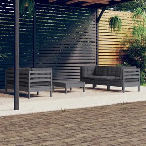 vidaXL 6 pcs conj. lounge de jardim com almofadões antracite pinho