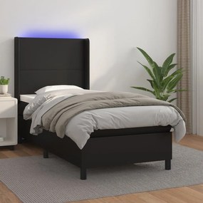 Cama box spring c/ colchão/LED 90x200 cm couro artificial preto