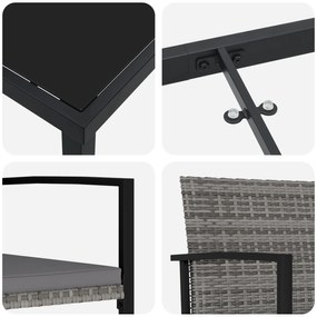 Conjunto de Jantar 9 Peças Cinza Rattan Poliéster